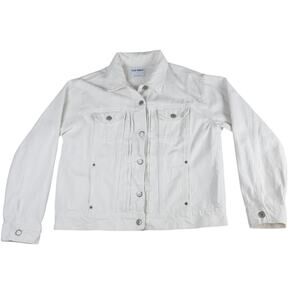 Old Navy Jean Jacket Womens L White Pintuck Pleated Classic Western Cottagecore